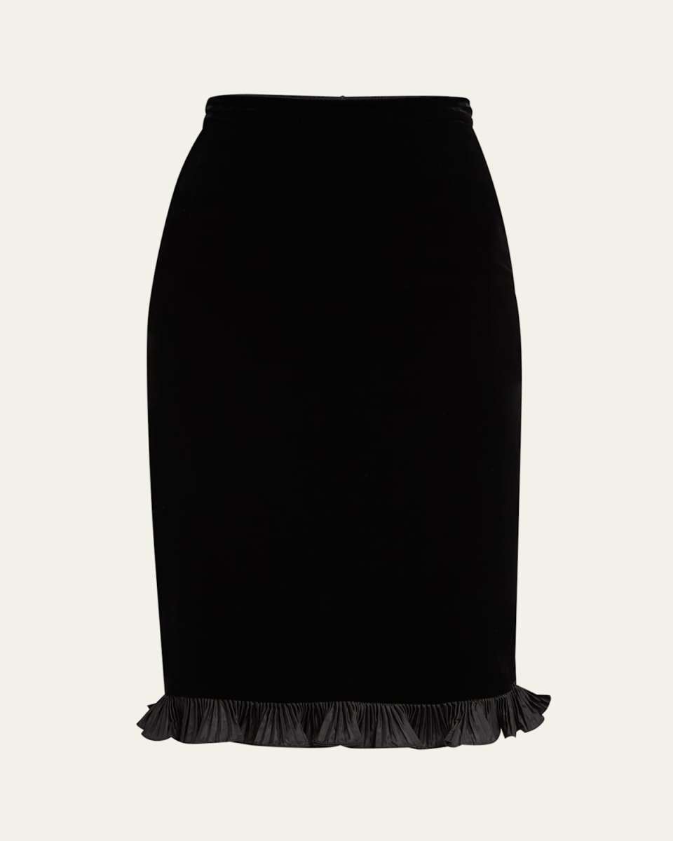 Ruffle Hem Velvet Pencil Skirt